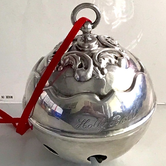 2001 REED & BARTON Silver Plate Holly Bell Christmas Ornament - Discontinued - Picture 1 of 9
